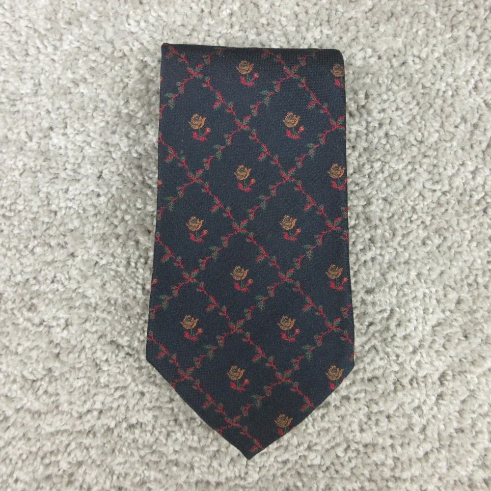 Ermenegildo Zegna Tie‎ Mens Navy Blue Floral Printed Silk Necktie Pointed EUC